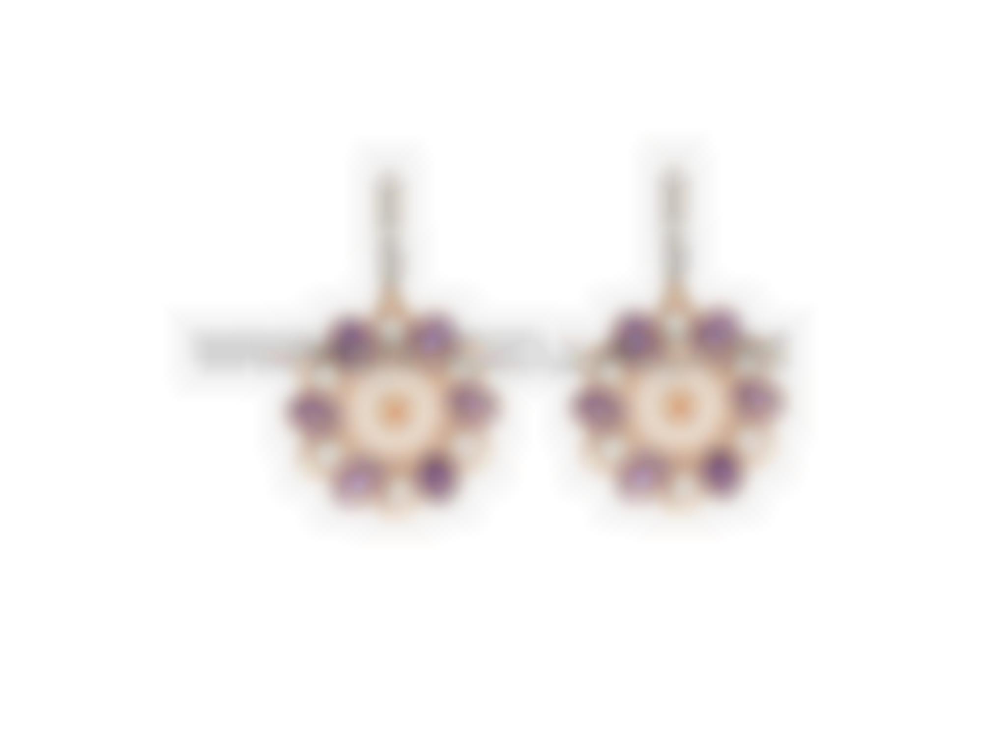 Earrings set in gold with amethyst and coral 