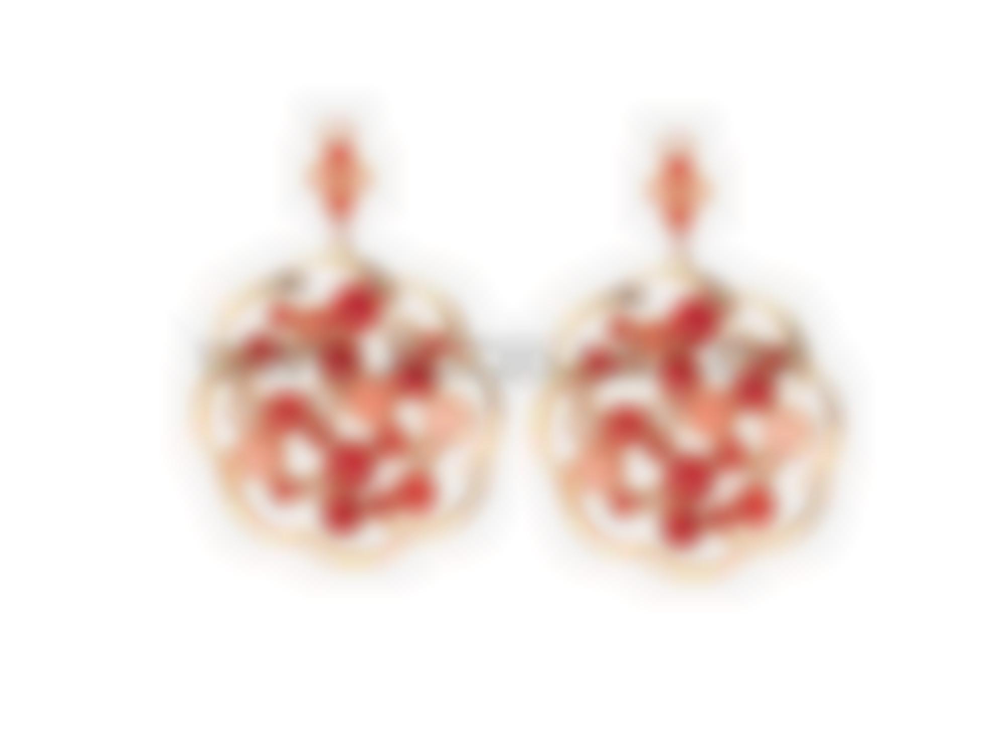 Earrings luxury round set in gold and coral 