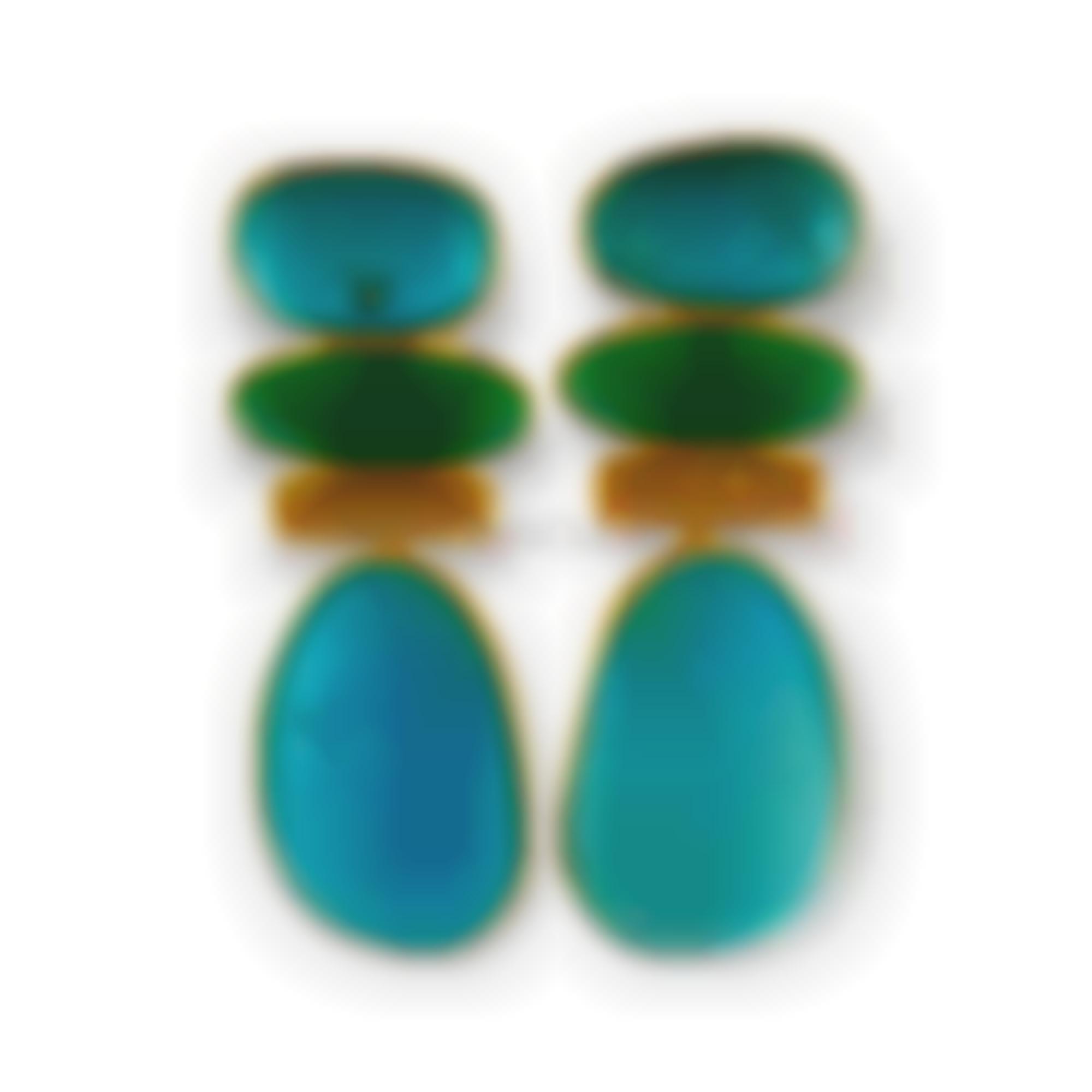 Earrings set in silver with green onyx and turquoise