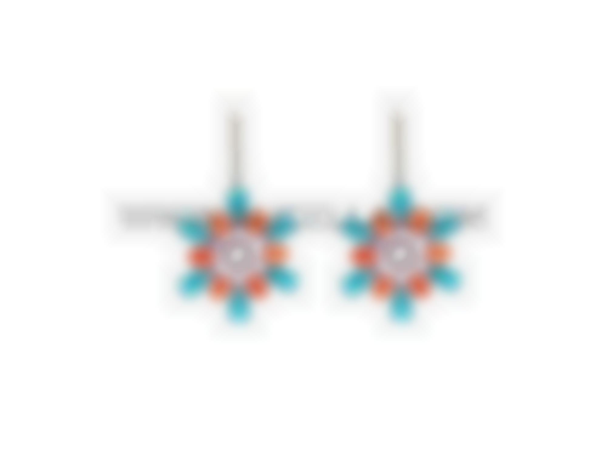 Earrings set in gold with coral and turquoise 