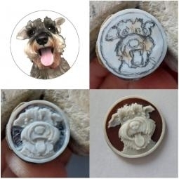 Dog face carved on natural seashell cameo