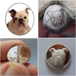 Round cameo with carved dog