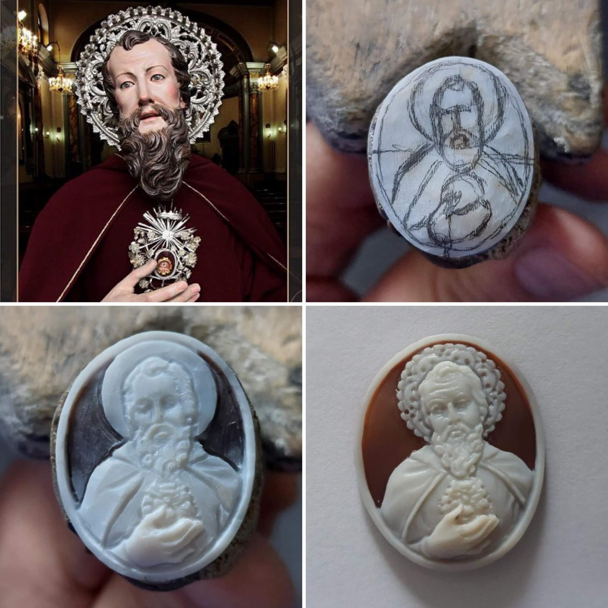 Natural seashell cameo with Saint Ciro