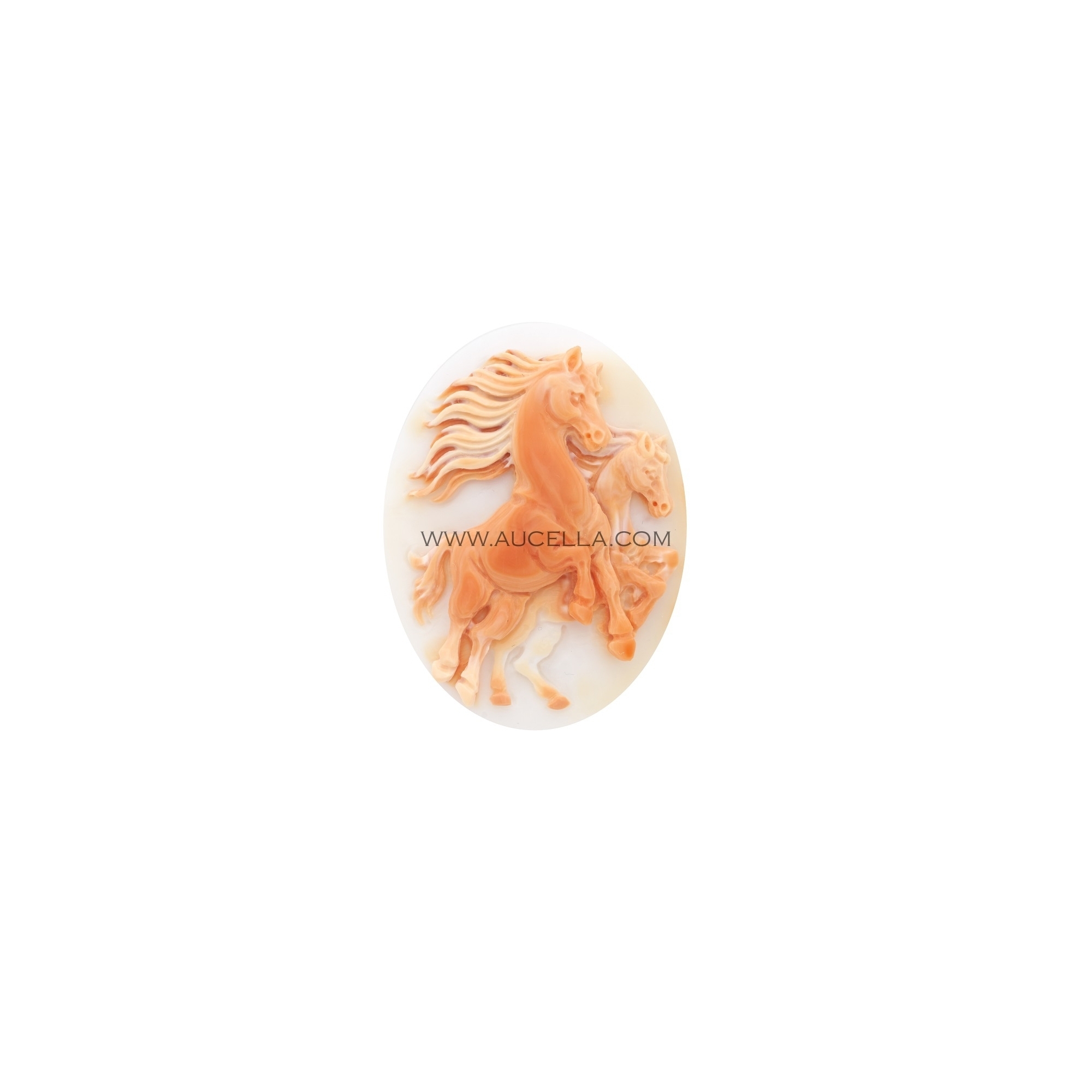 Horses carved on natural cornelian shell