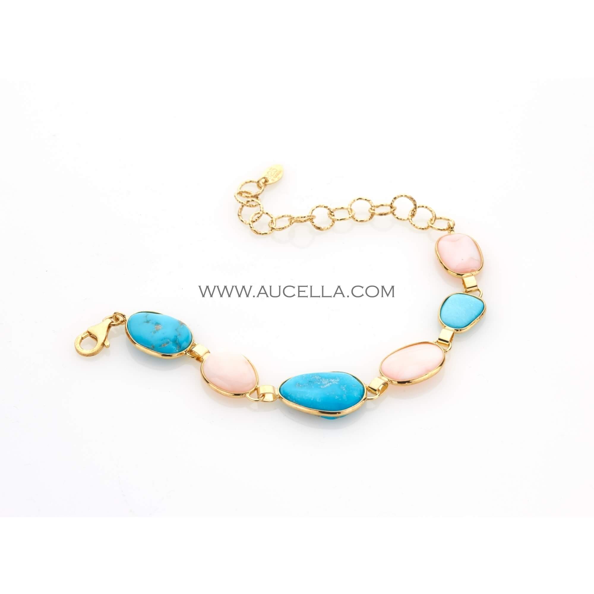 Bracelet with natural pink coral and turquoise 