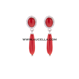 Earrings with coral cab and drop