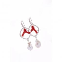 Earrings with zircons corals and pearls set in Silver