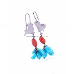 Earrings set in silver with natural coral and turquoise