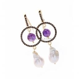 Earrings with fresh water pearls with zircons and silver 