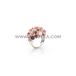 Anello pave in argento e corallo