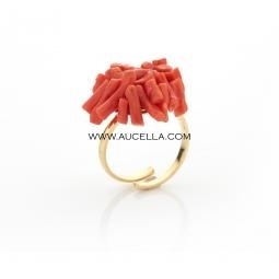 Anello in argento giallo 925 con corallo rosso naturale 