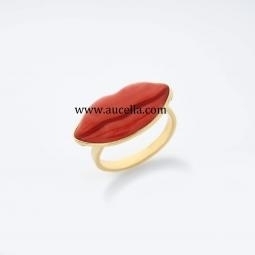 Ring set in silver with natural red coral mouth 