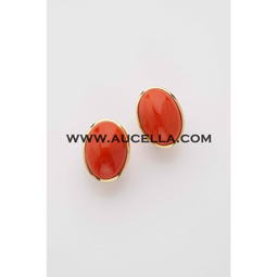 Earrings set in gold with red coral cabochon