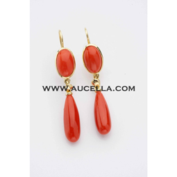 Classic style earrings set in gold with coral drops 