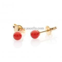 Earrings set in gold with coral beads size 6 mm 