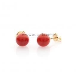 Earrings set in gold with coral beads size 8 mm 