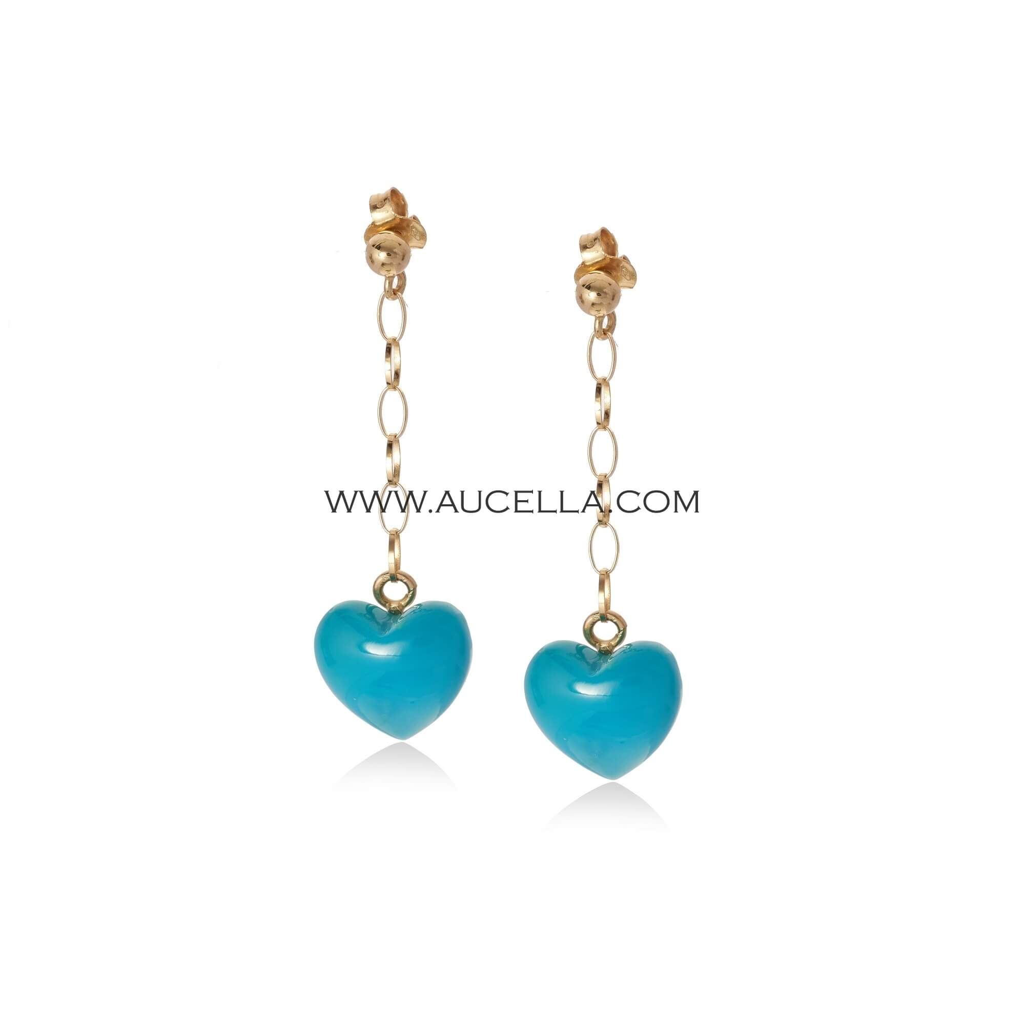 Earrings set in gold with hearts natural turquoise