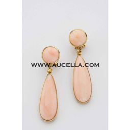 Earrings with pink coral set in gold 