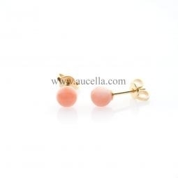 Earrings set in gold with pink coral beads size 5 mm 