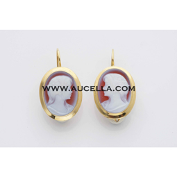 Earrings set in gold with red agate cameos