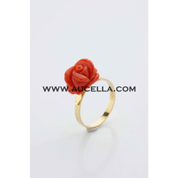 Gold ring with coral rose 