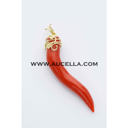 Natural red coral horn set in gold 