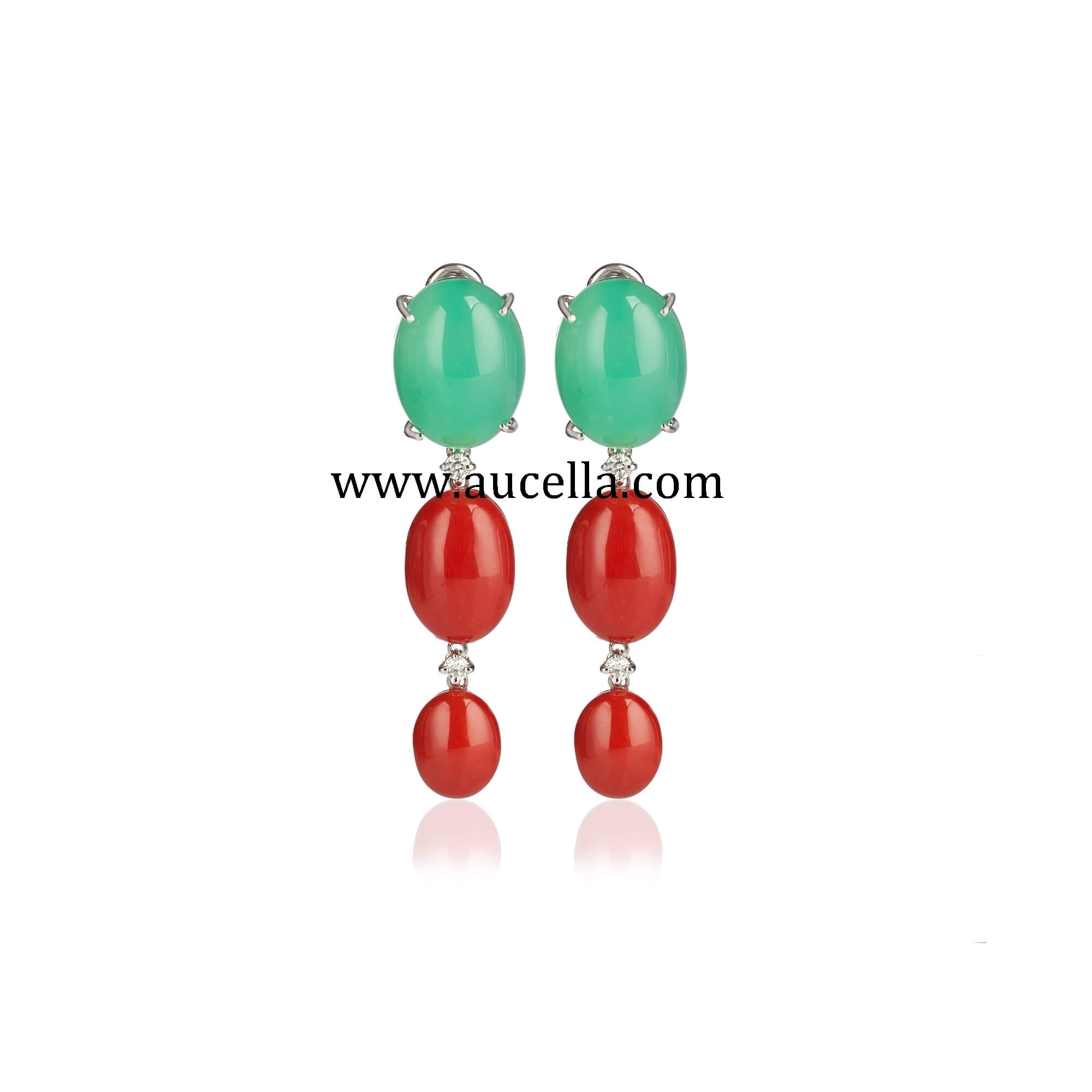 Earrings set in gold with chrysoprase and coral 