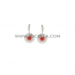 Earrings round coral cabochon